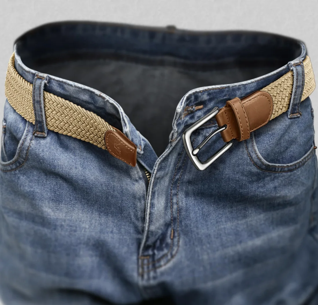 KEMISANT Braided Stretch Golf Belt Multi-Pack in Antique Blue / Beige, 2-pack, view 2