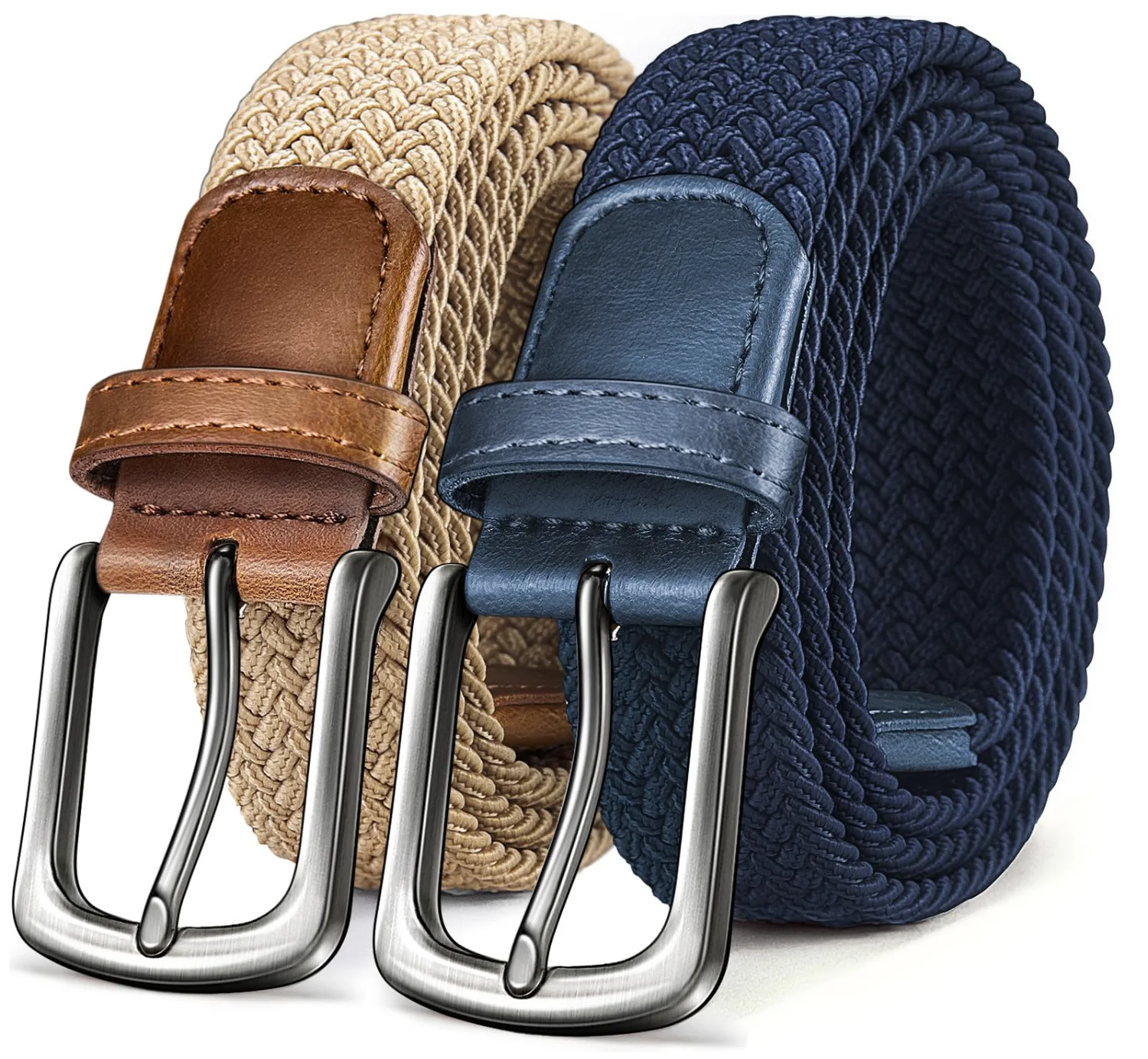 KEMISANT Braided Stretch Golf Belt Multi-Pack in Antique Blue / Beige, 2-pack