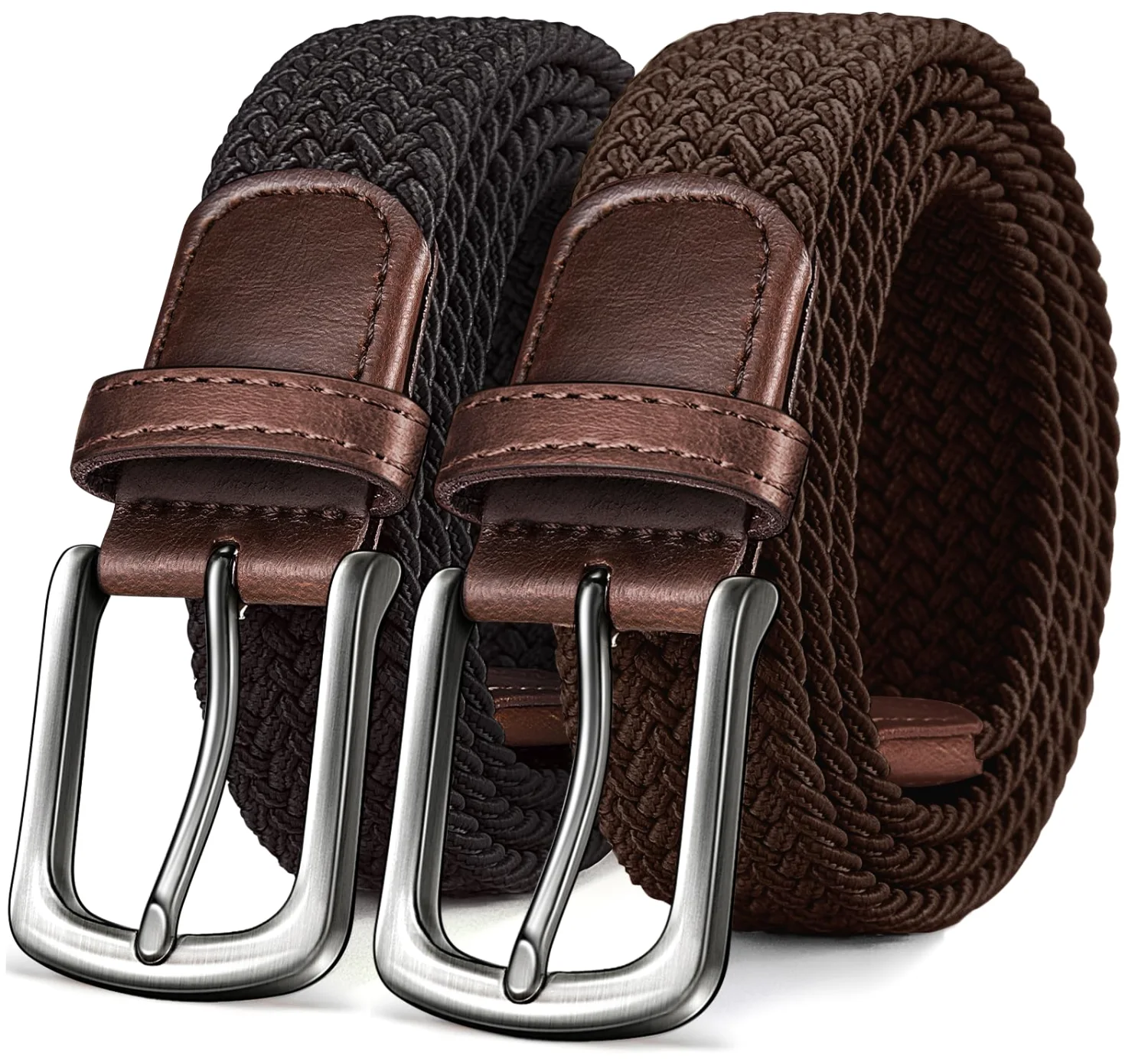 KEMISANT Braided Stretch Golf Belt Multi-Pack in Black / Deep Brown, 2-pack