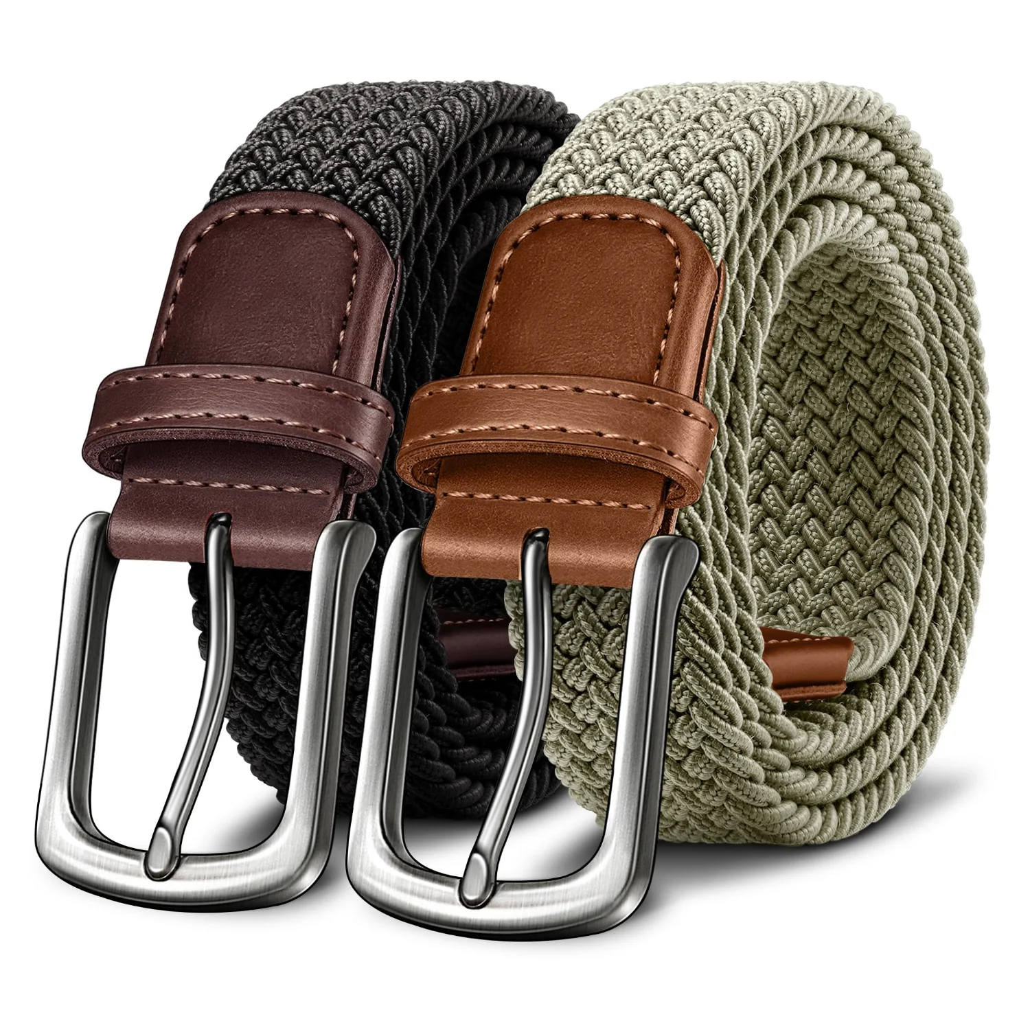 KEMISANT Braided Stretch Golf Belt Multi-Pack in Black / Desert Sage, 2-pack