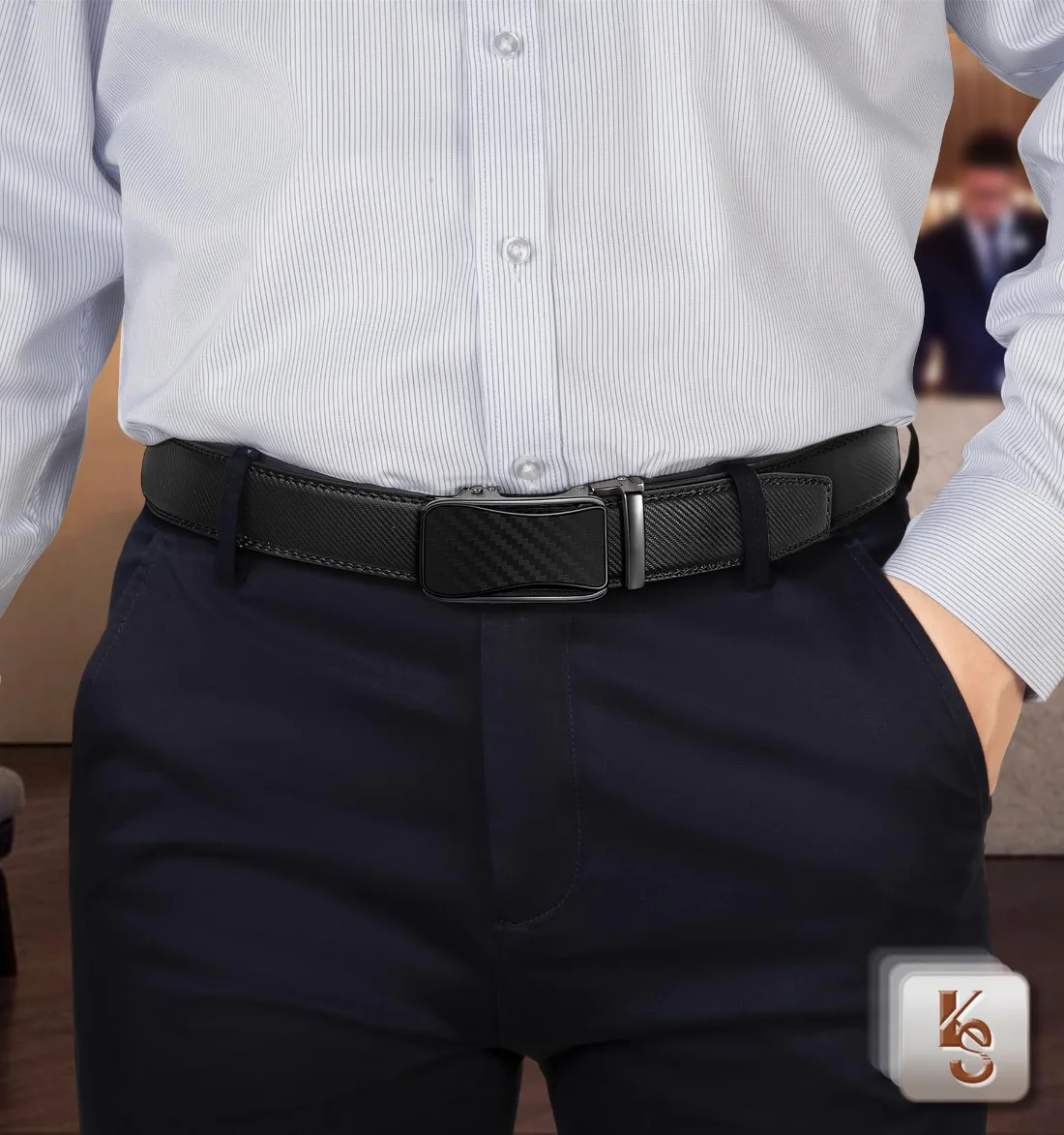 KEMISANT Classic Ratchet Leather Belt 2-Pack in Black / Blue, 2-pack, view 3