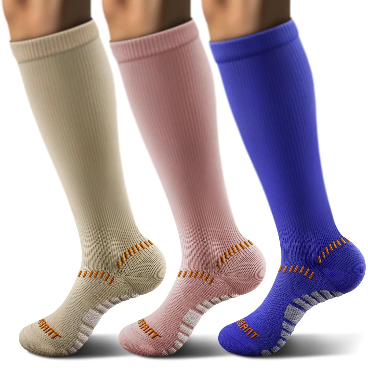 KEMISANT Cushioned Knee-High Compression Socks in 3 Color Mixed, 3-pack