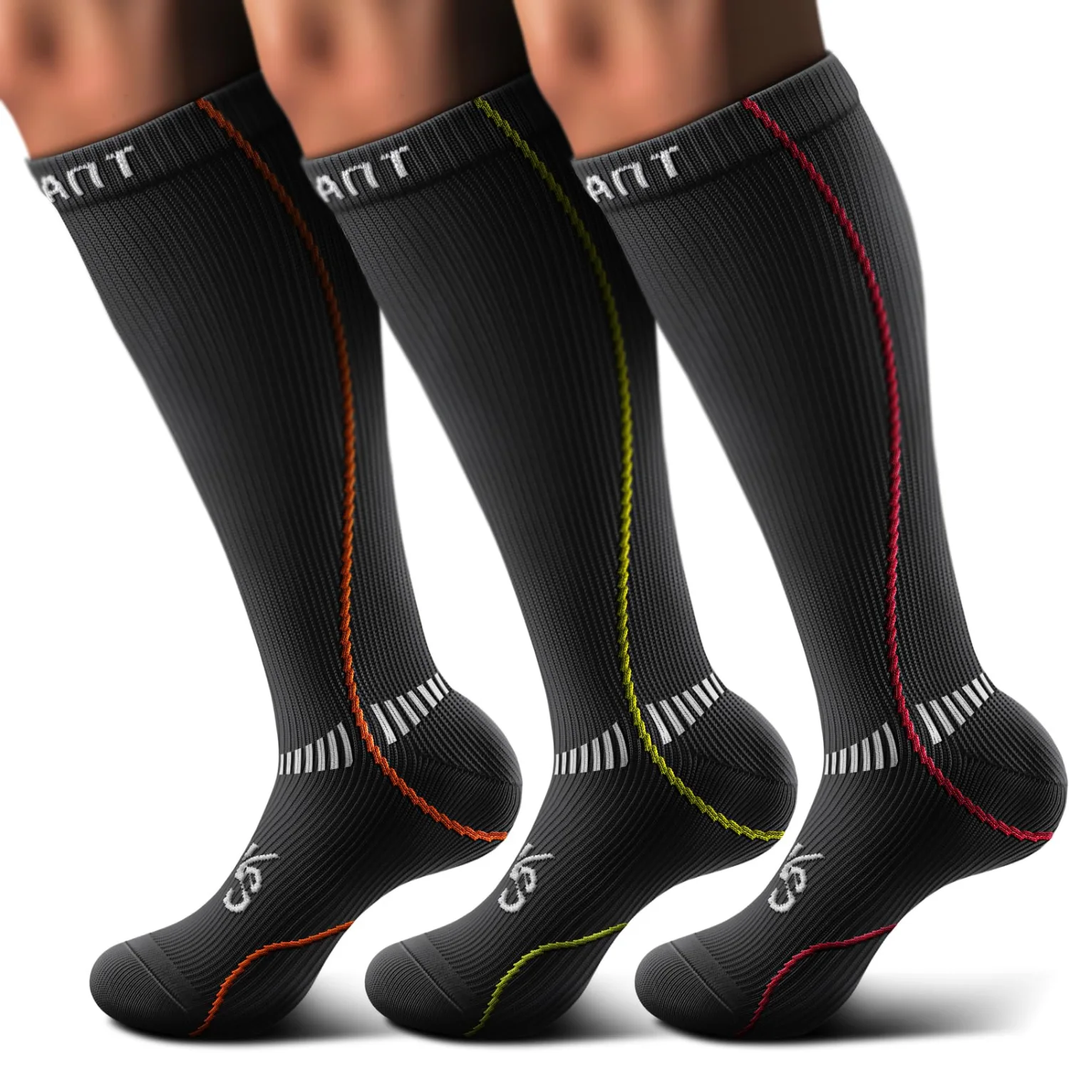KEMISANT Cushioned Knee-High Compression Socks in Black, 3-pack