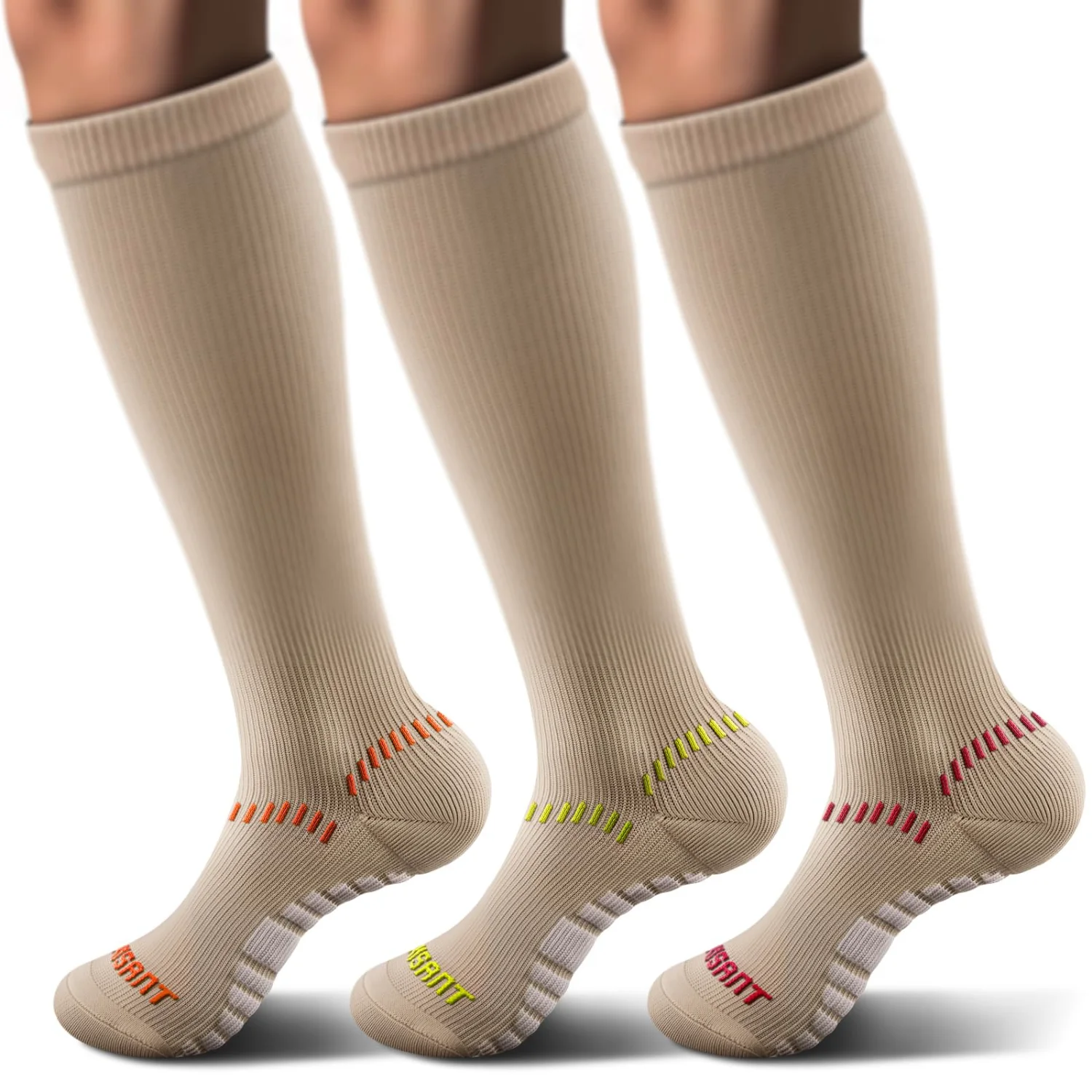 KEMISANT Cushioned Knee-High Compression Socks in Nude, 3-pack