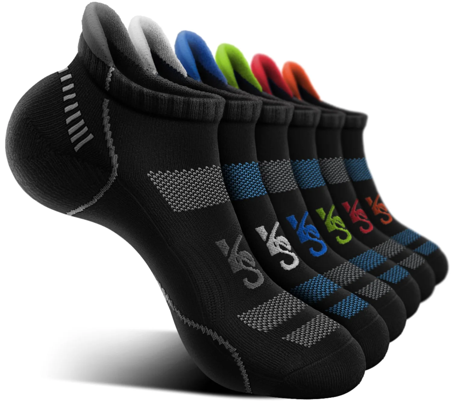 KEMISANT Cushioned Running Ankle Socks in Black 6 Color Mixed, 6-pack