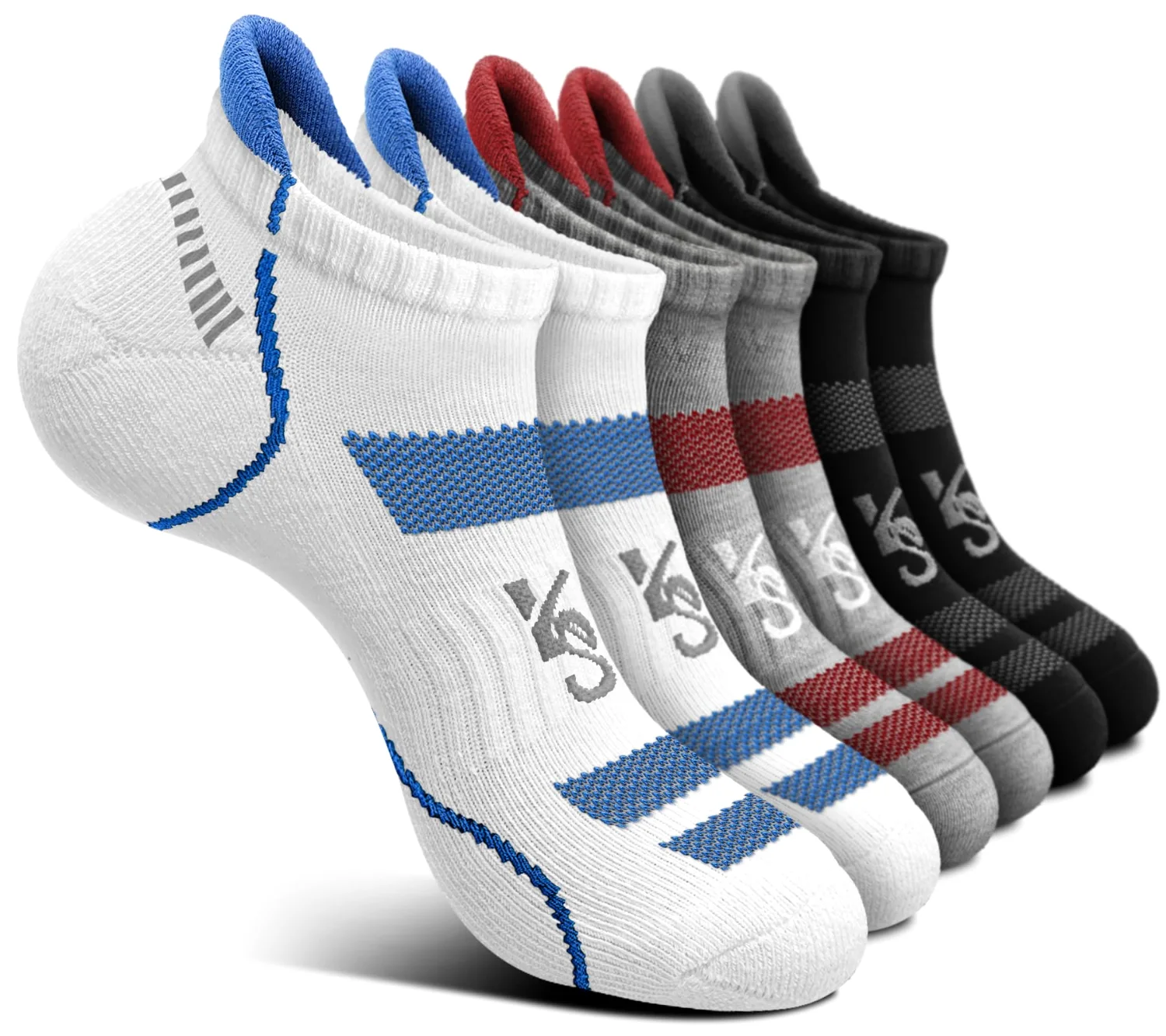 KEMISANT Cushioned Running Ankle Socks in Black / White / Gray, 6-pack