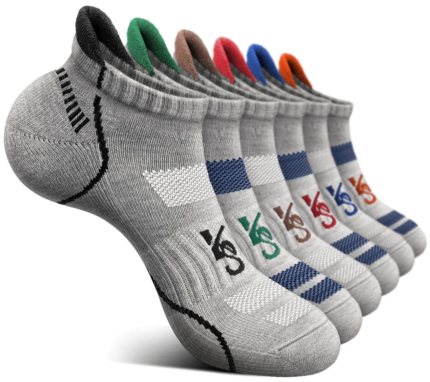KEMISANT Cushioned Running Ankle Socks in Gray 6 Color Mixed, 6-pack