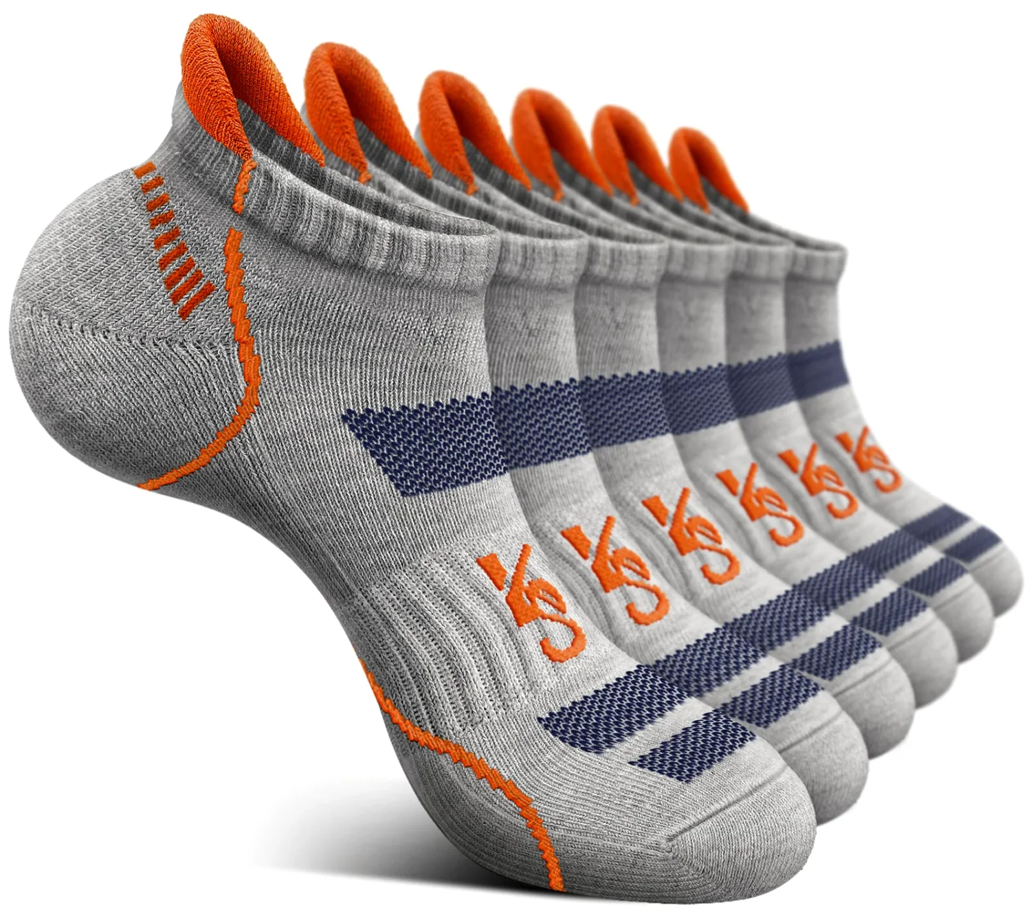 KEMISANT Cushioned Running Ankle Socks in Gray Heather / Exotic Mandarin, 6-pack