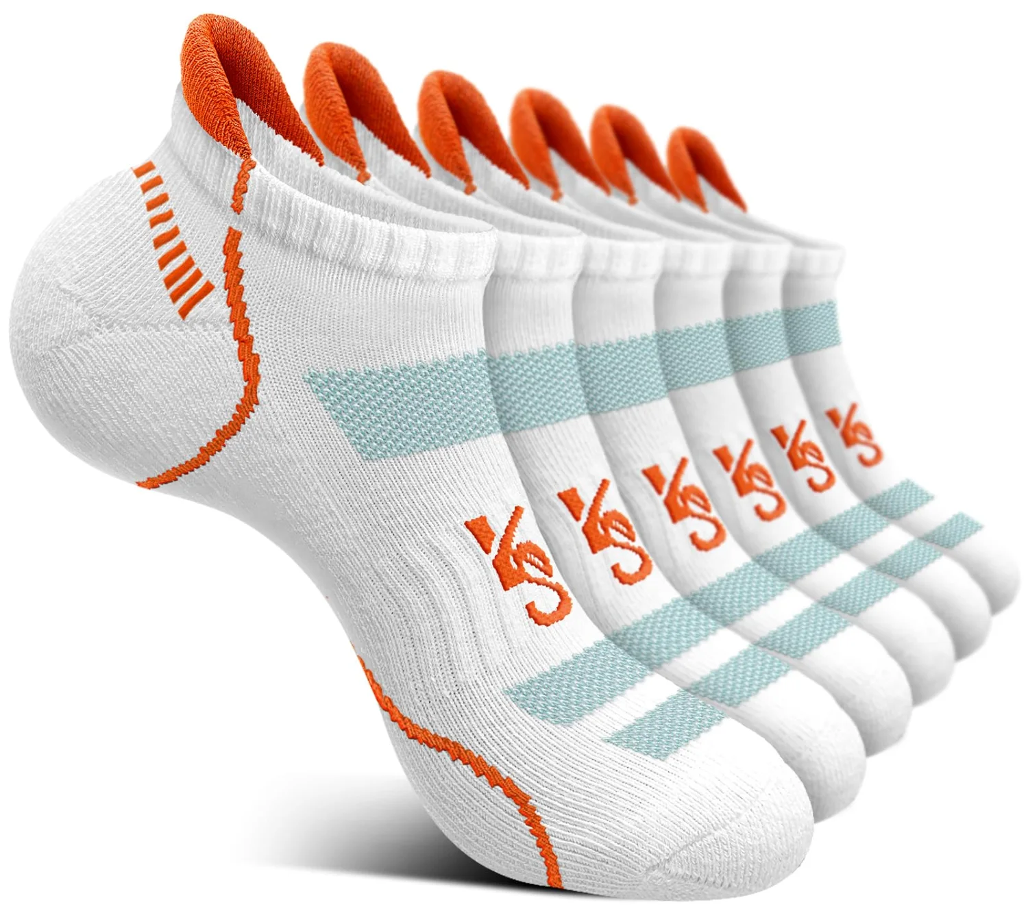 KEMISANT Cushioned Running Ankle Socks in White / Exotic Mandarin, 6-pack