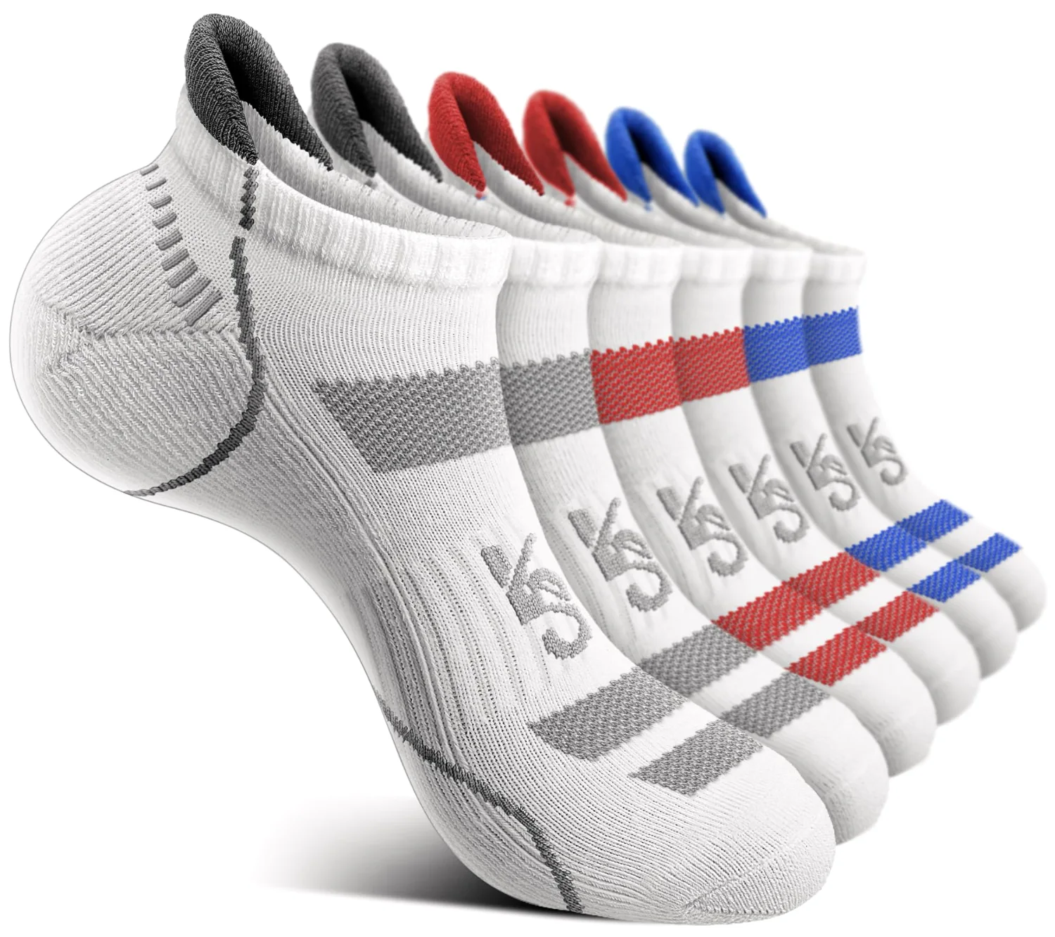 KEMISANT Cushioned Running Ankle Socks in White, 6-pack