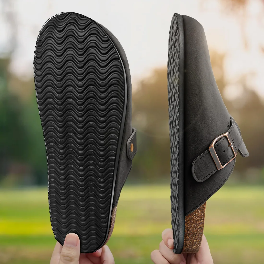 KEMISANT Fleece Lined Cork Footbed Clogs in Black, view 4