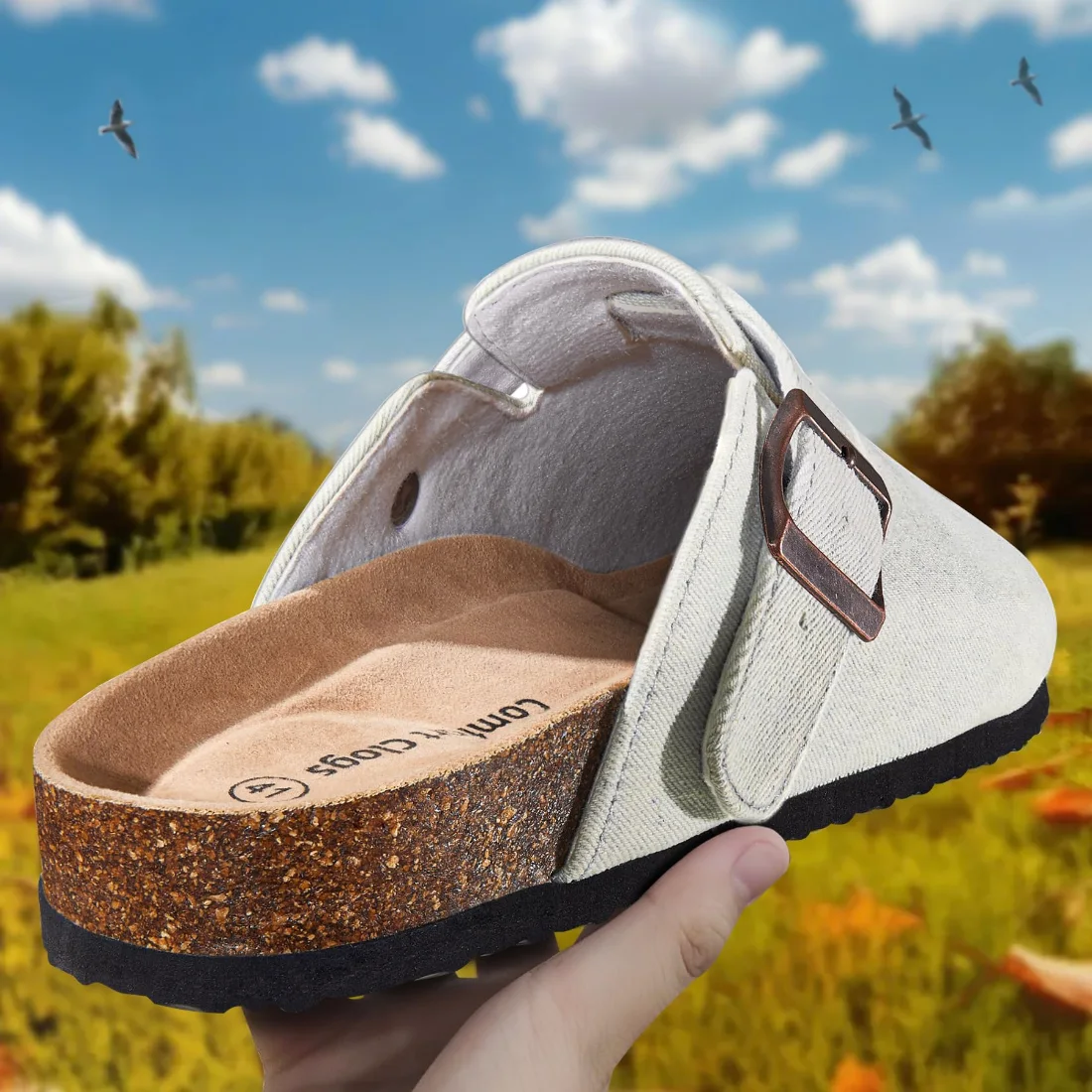 KEMISANT Fleece Lined Cork Footbed Clogs in Cambridge Blue, view 2