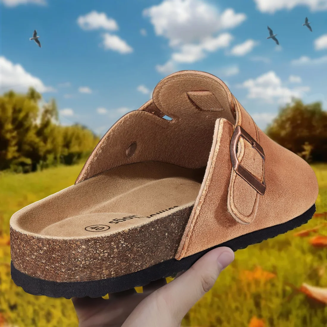 KEMISANT Fleece Lined Cork Footbed Clogs in Light Brown, view 2