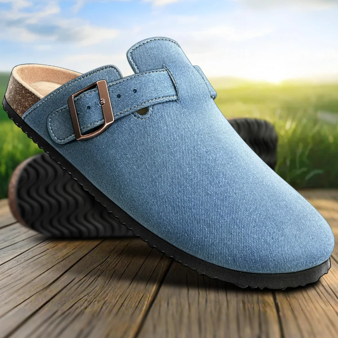 KEMISANT Fleece Lined Cork Footbed Clogs in Purplish Blue, view 2