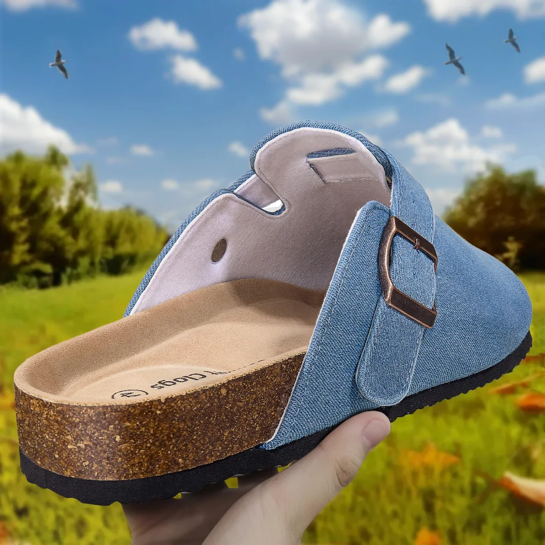 KEMISANT Fleece Lined Cork Footbed Clogs in Purplish Blue, view 3