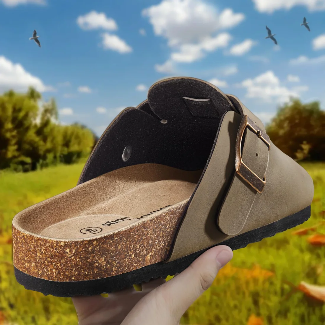 KEMISANT Fleece Lined Cork Footbed Mules in Camel, view 3