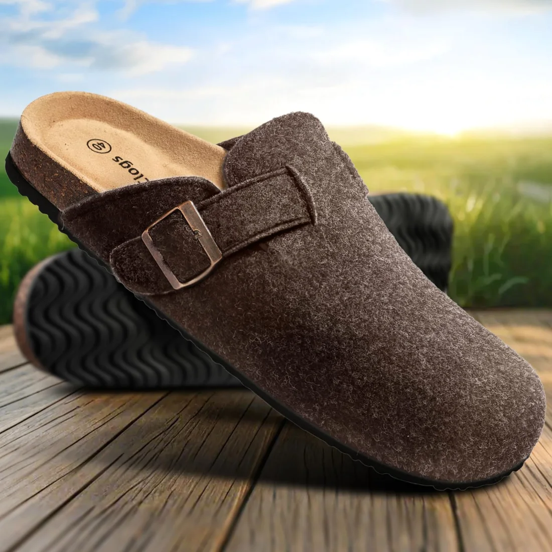 KEMISANT Fleece Lined Cork Footbed Mules in Deep Brown, view 2