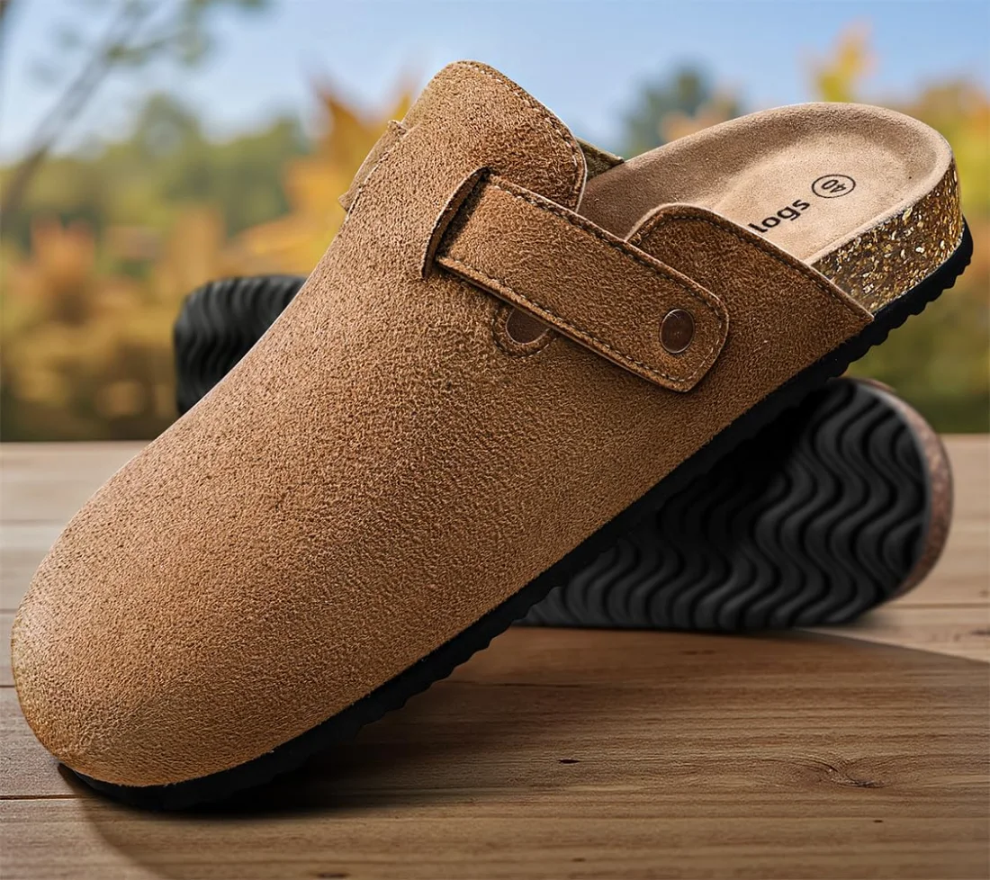KEMISANT Fleece Lined Cork Footbed Mules in Light Brown, view 2