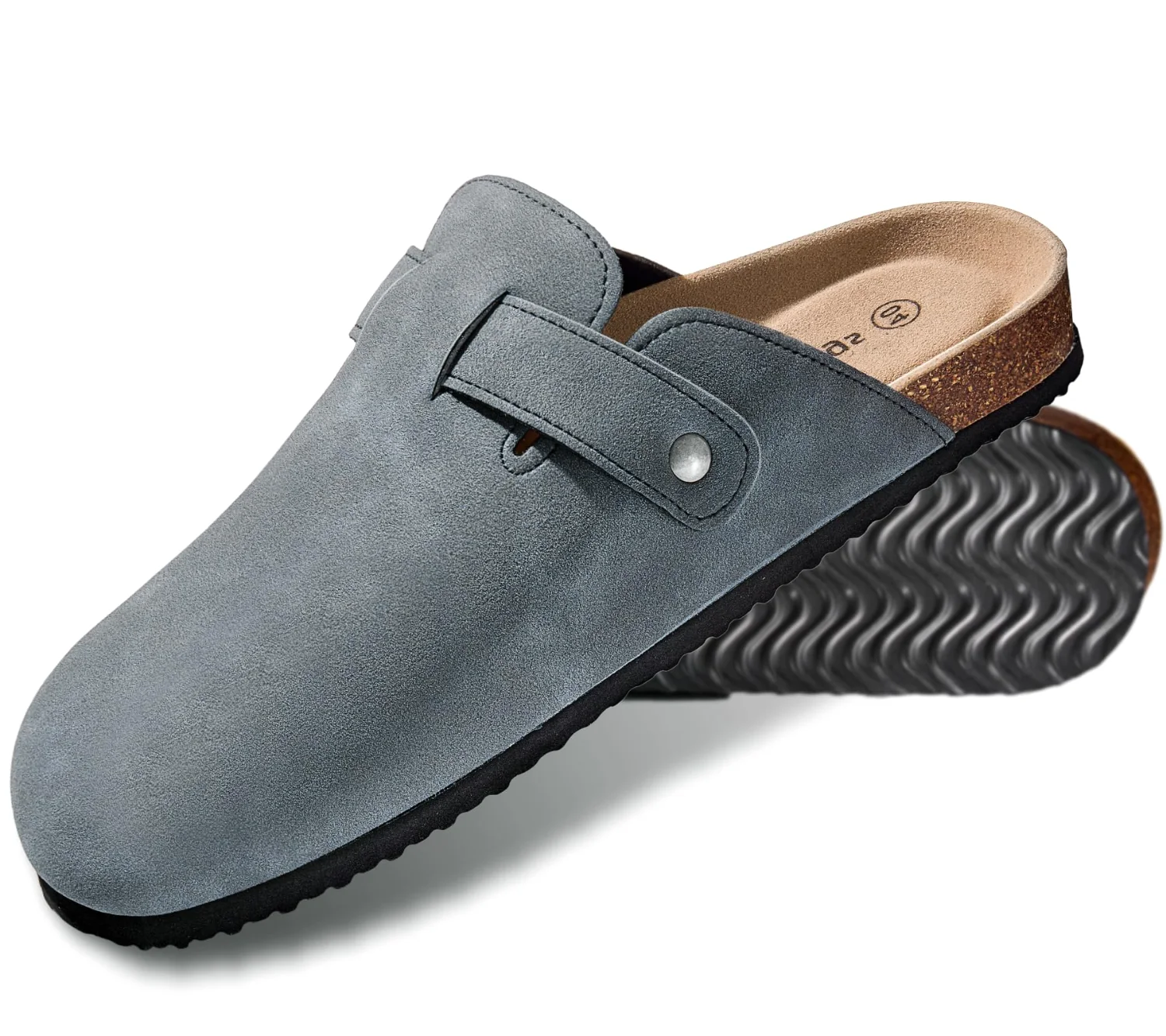 KEMISANT Fleece Lined Cork Footbed Mules in Light Gray