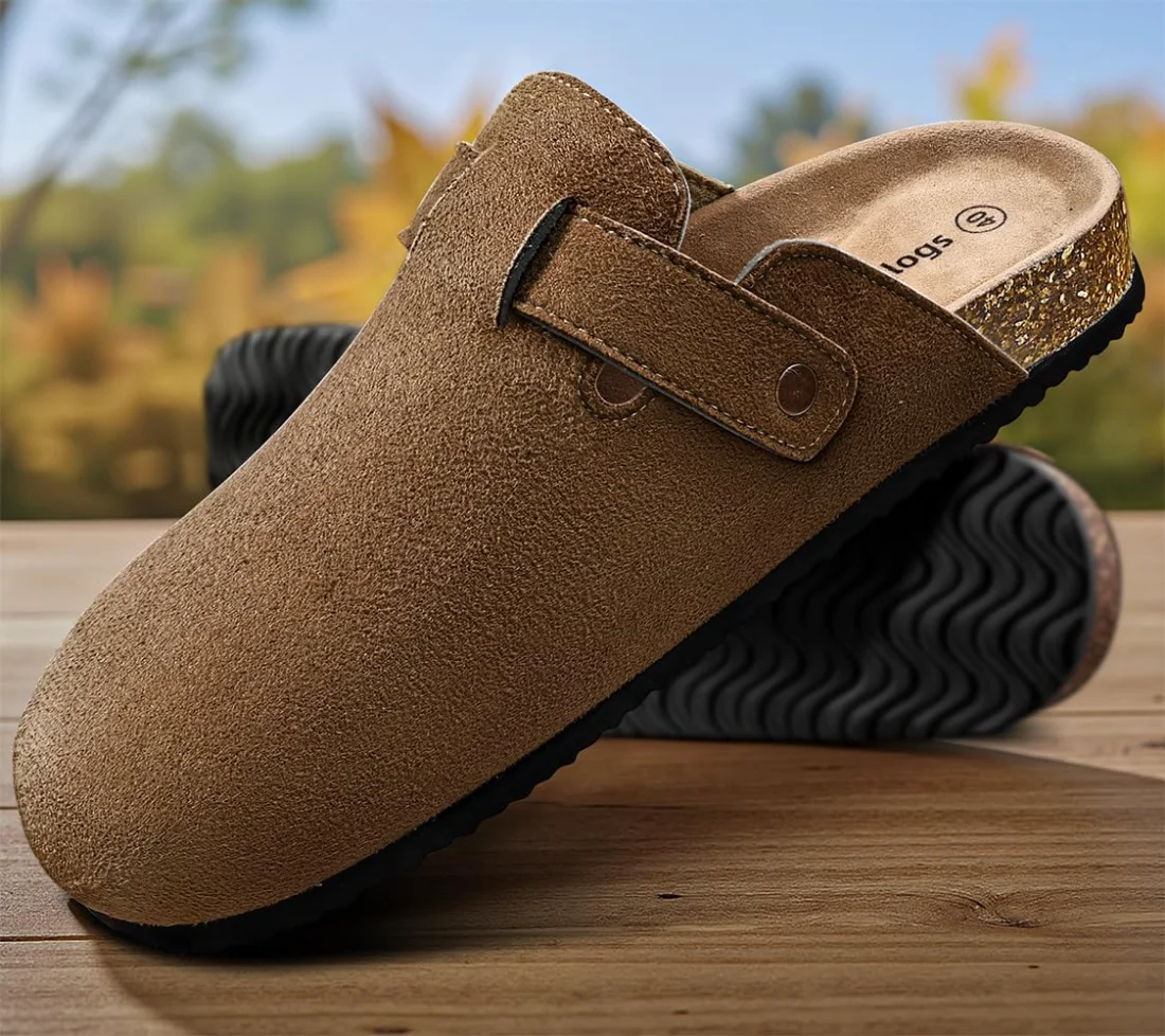 KEMISANT Fleece Lined Cork Footbed Mules in Rubber Brown, view 3