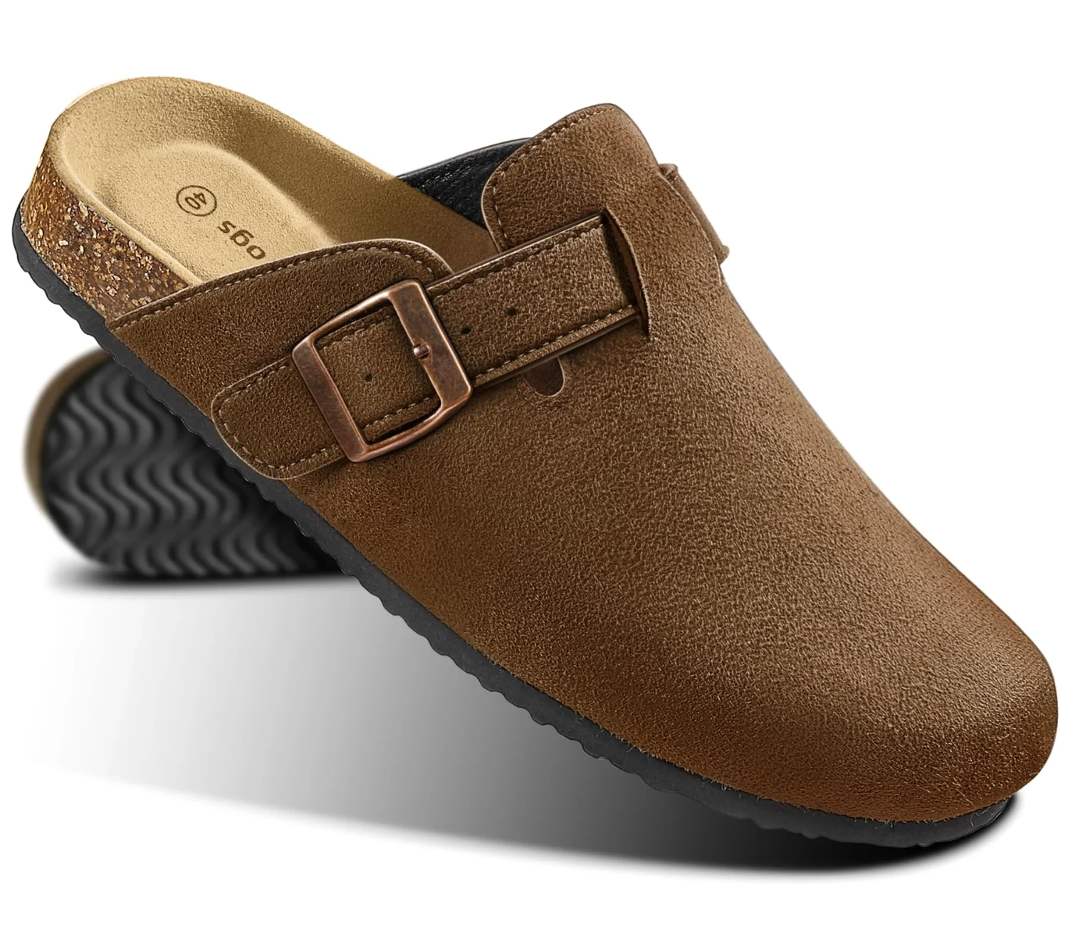 KEMISANT Fleece Lined Cork Footbed Mules in Rubber Brown