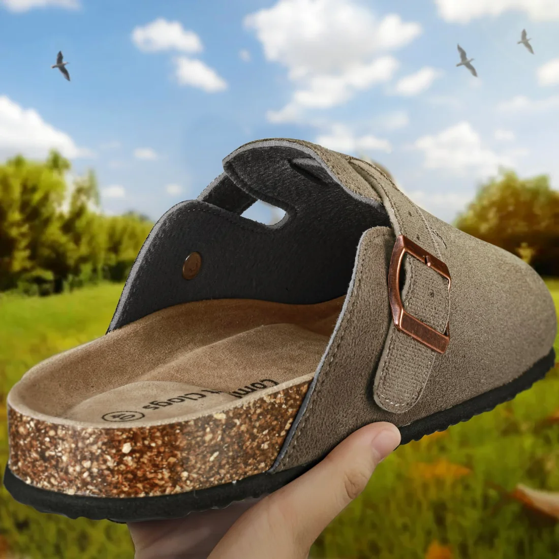 KEMISANT Fleece Lined Cork Footbed Mules in Taupe, view 2