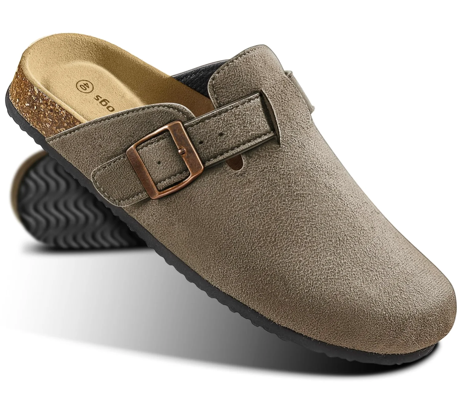 KEMISANT Fleece Lined Cork Footbed Mules in Taupe