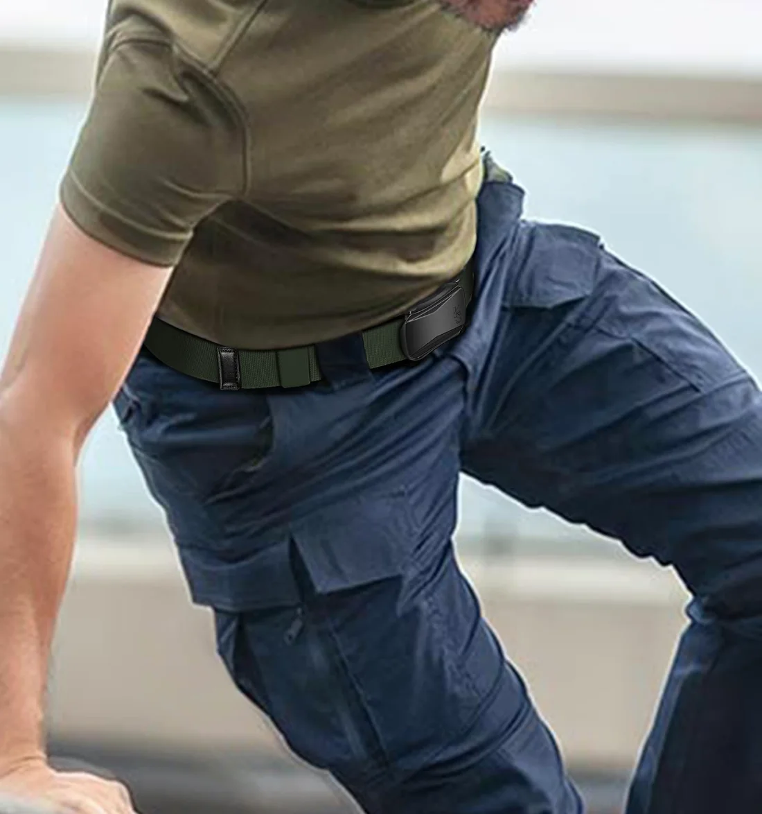 KEMISANT Flip Top Stretch Rigger Belt in Green, view 3