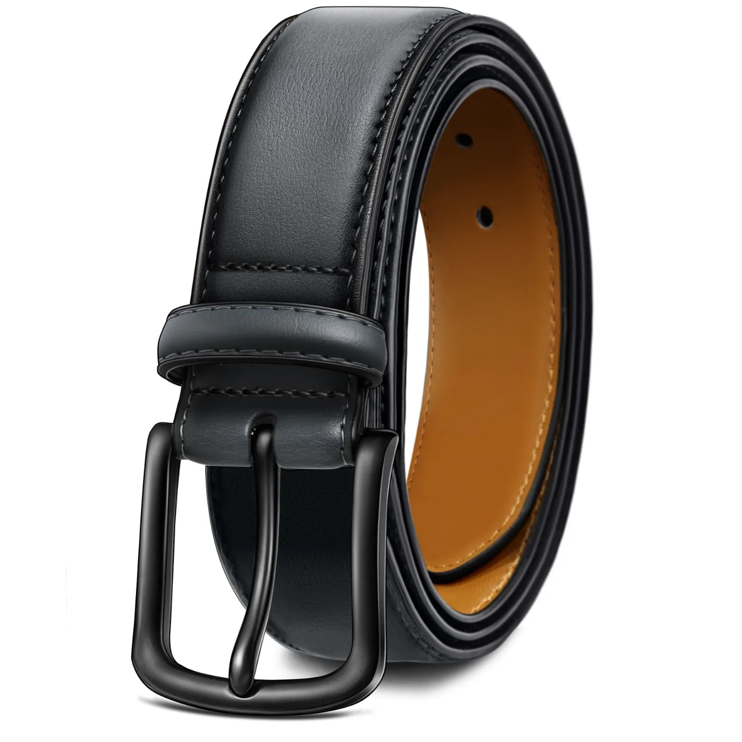 KEMISANT Grommet Leather Dress Belt in Dark Gray