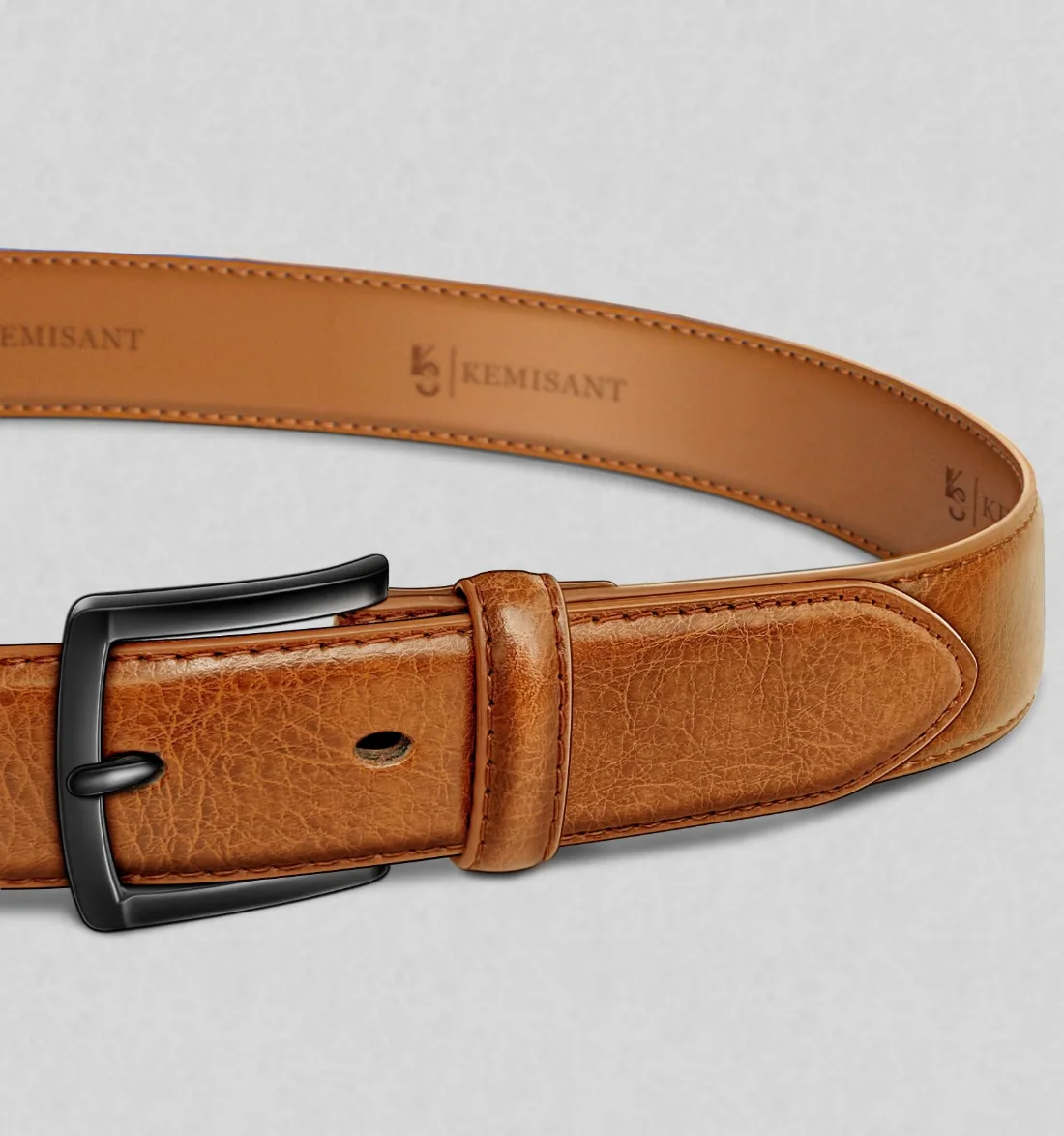 KEMISANT Grommet Leather Dress Belt in Orange Brown, view 2