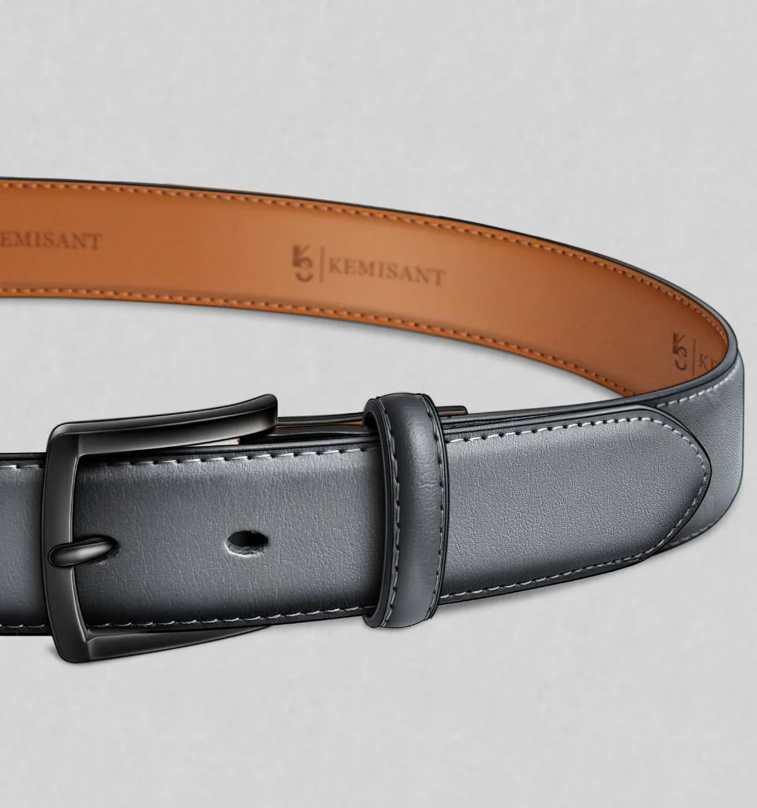 KEMISANT Grommet Leather Dress Belt in Sacred Gray / Black, view 2