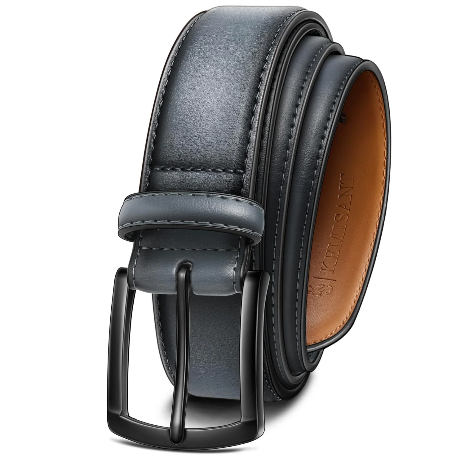 KEMISANT Grommet Leather Dress Belt in Sacred Gray / Black
