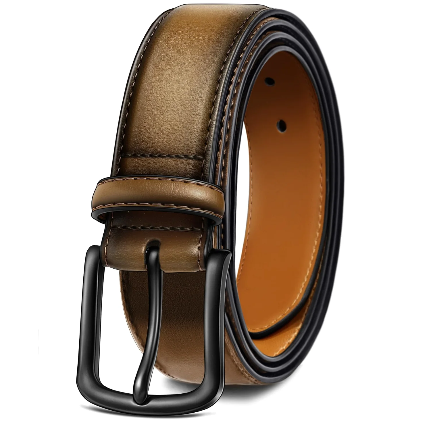 KEMISANT Grommet Leather Dress Belt in Tawny