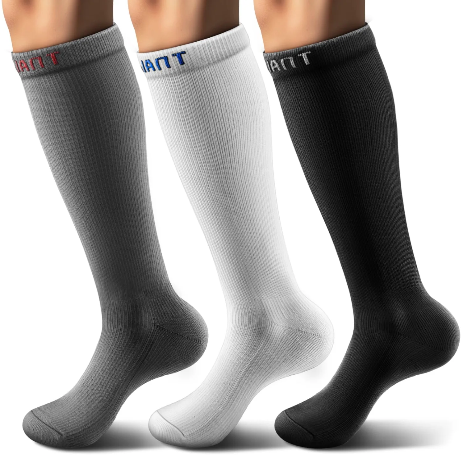 KEMISANT Knee-High Compression Socks in 3 Color Mixed, 3-pack