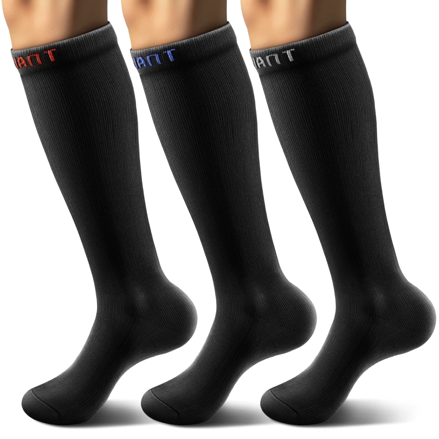 KEMISANT Knee-High Compression Socks in Black, 3-pack