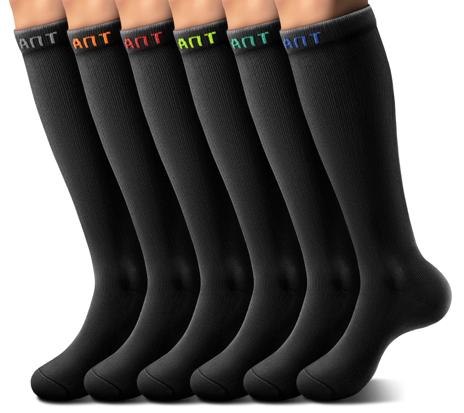 KEMISANT Knee-High Compression Socks in Black, 6-pack