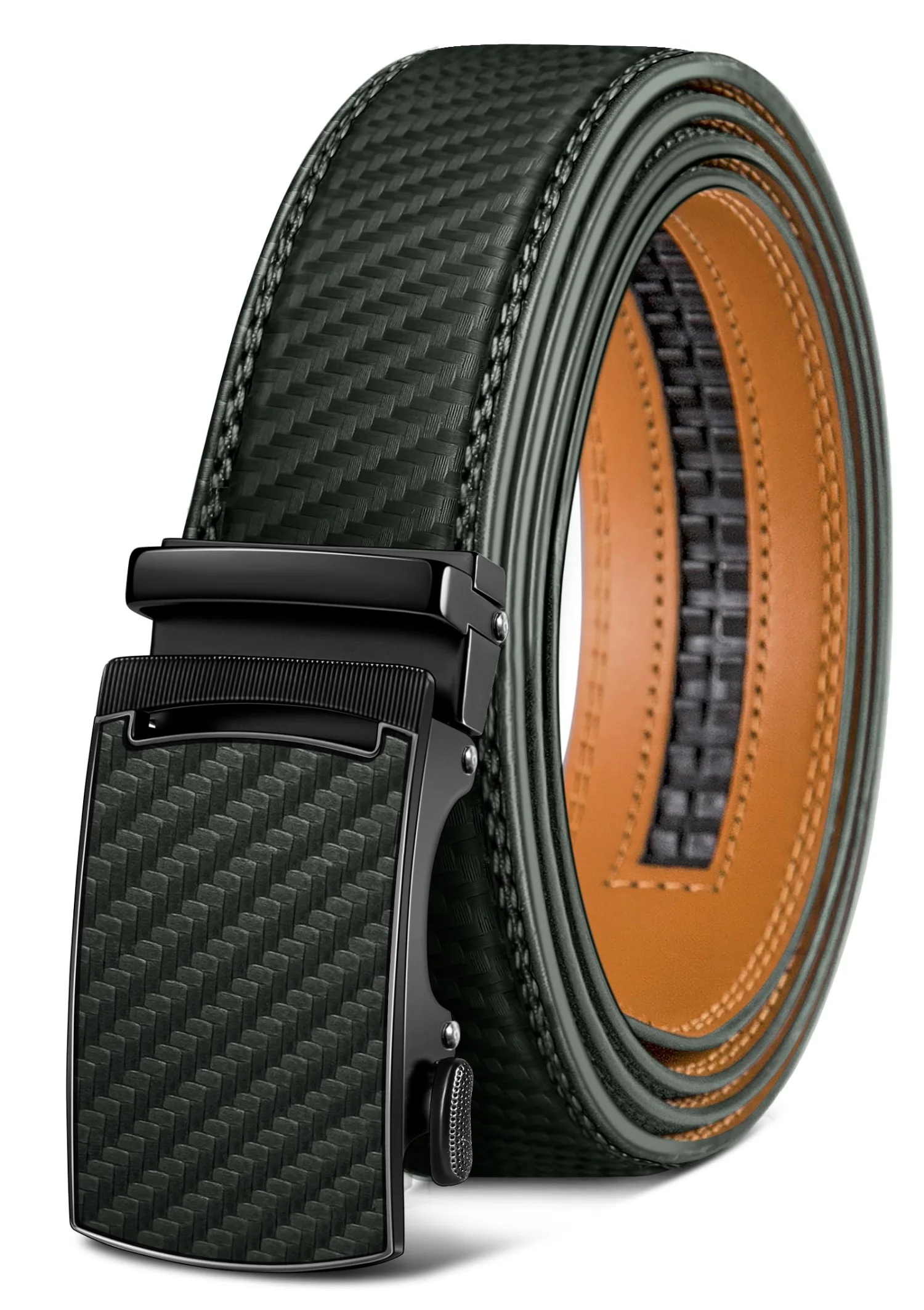 KEMISANT Lever Buckle Ratchet Leather Belt in Dark Green