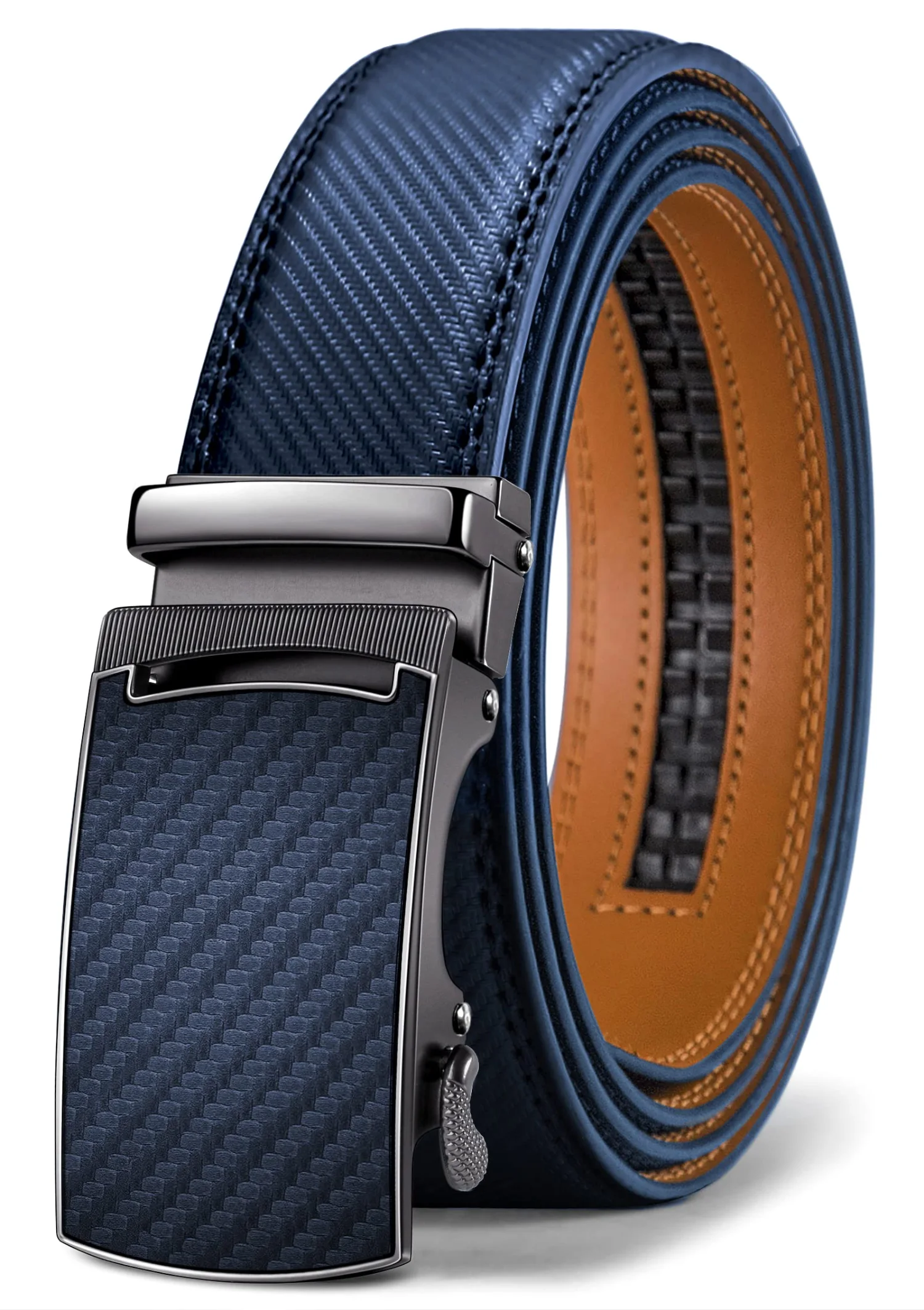 KEMISANT Lever Buckle Ratchet Leather Belt in Purplish Blue