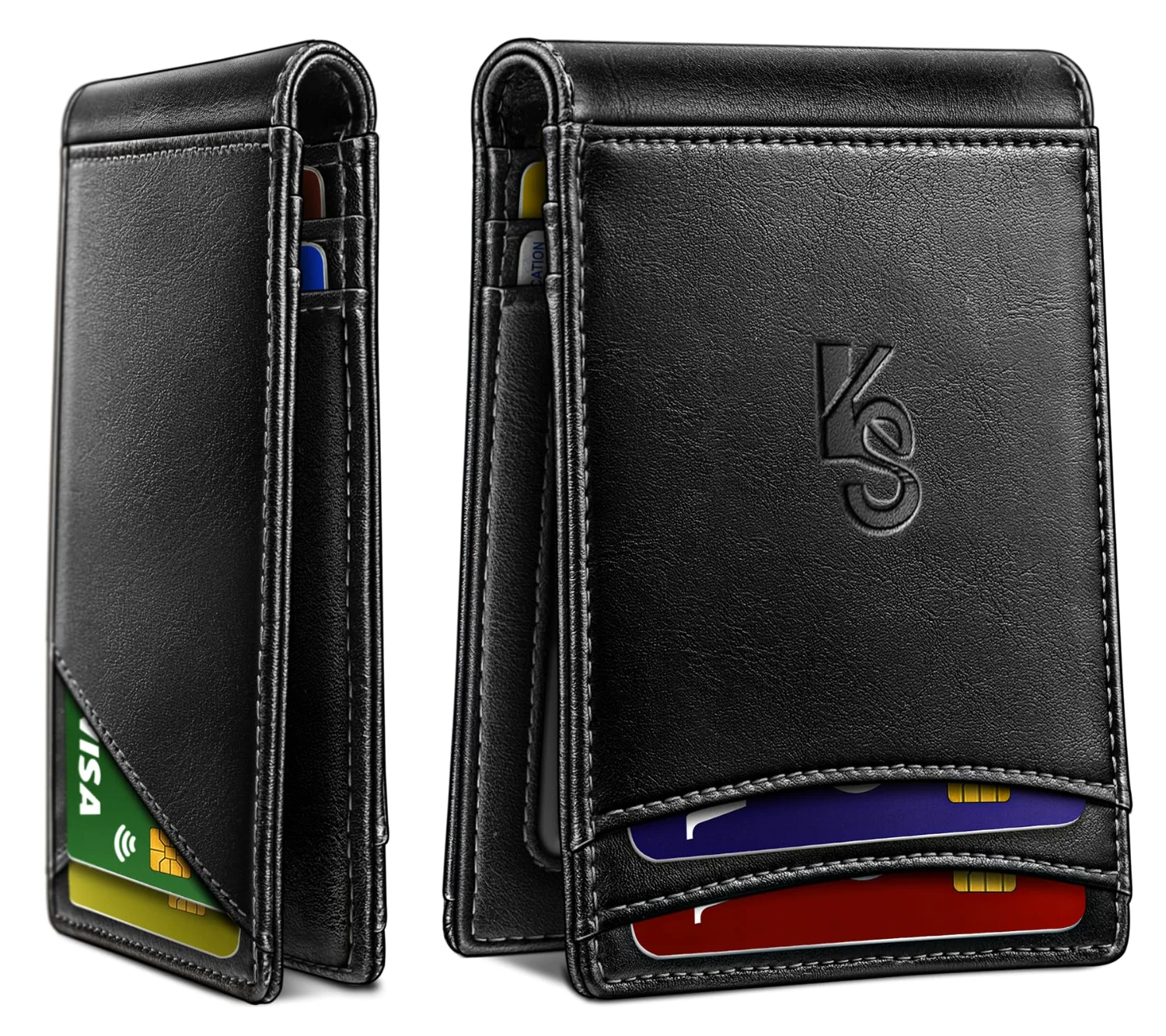 KEMISANT Magnetic Bill Holder Wallet in Black, Alaska leather