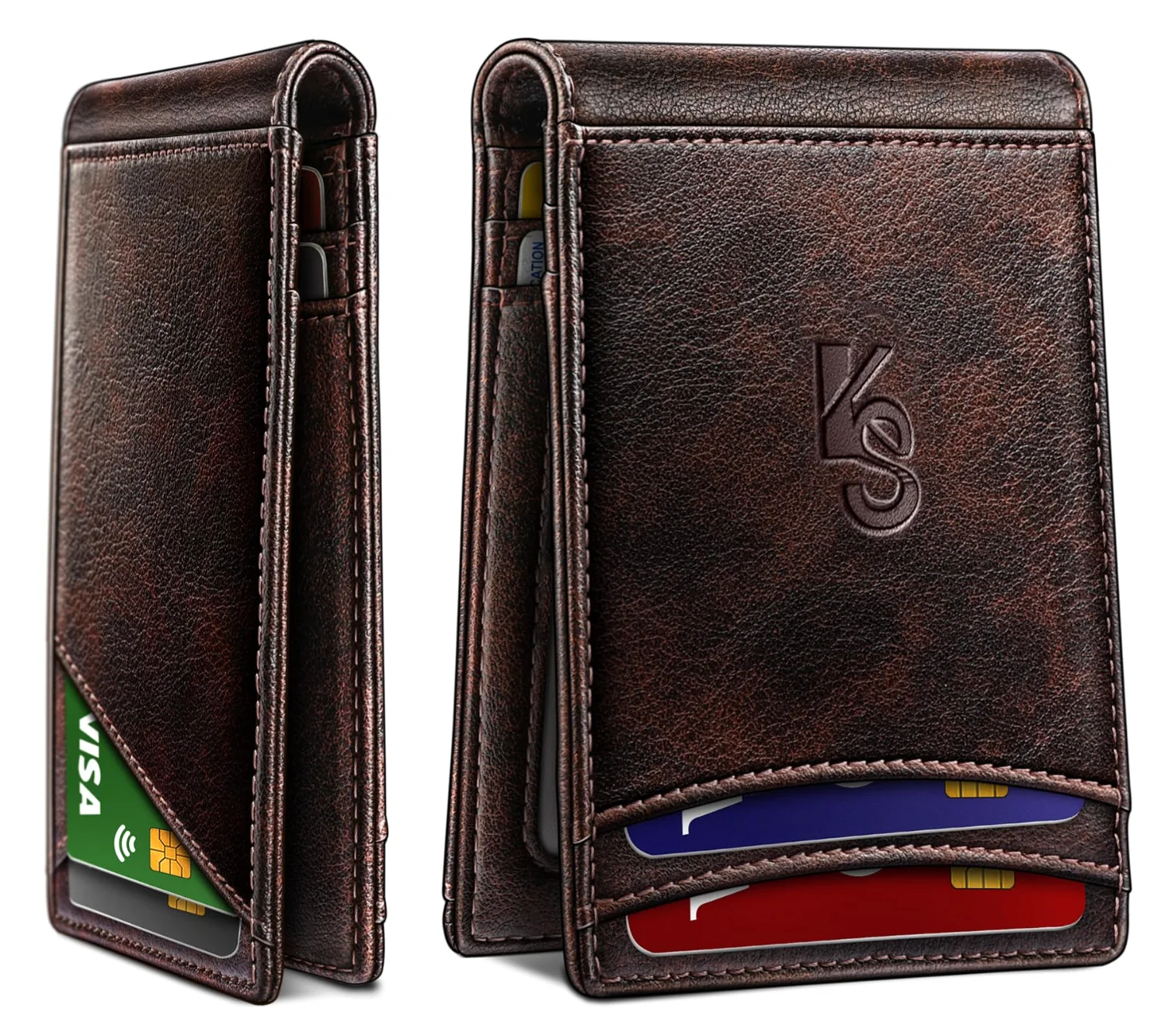 KEMISANT Magnetic Bill Holder Wallet in Forest Brown, Alaska leather