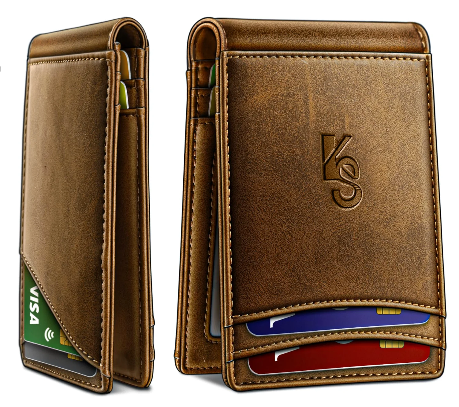 KEMISANT Magnetic Bill Holder Wallet in Tiger Eye, Alaska leather