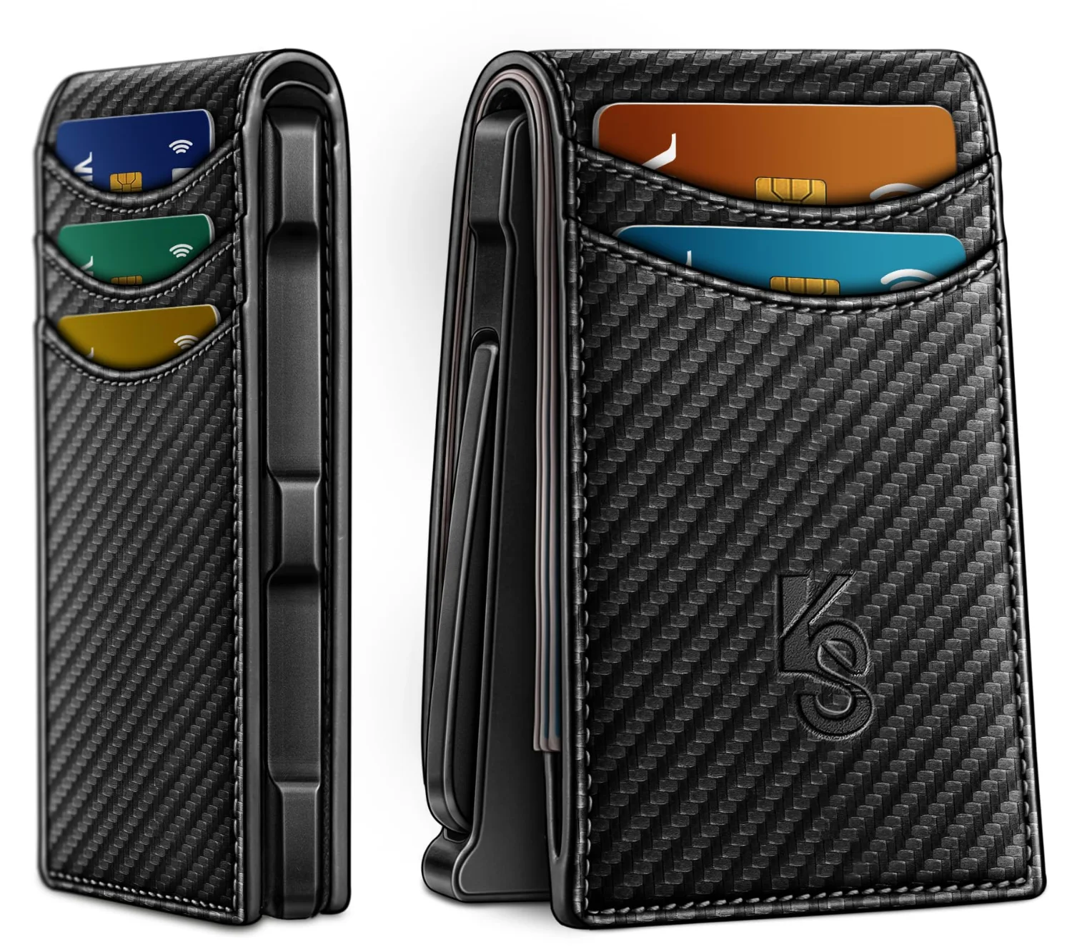 KEMISANT Magnetic Billfold Card Case in Black, Carbon fiber leather