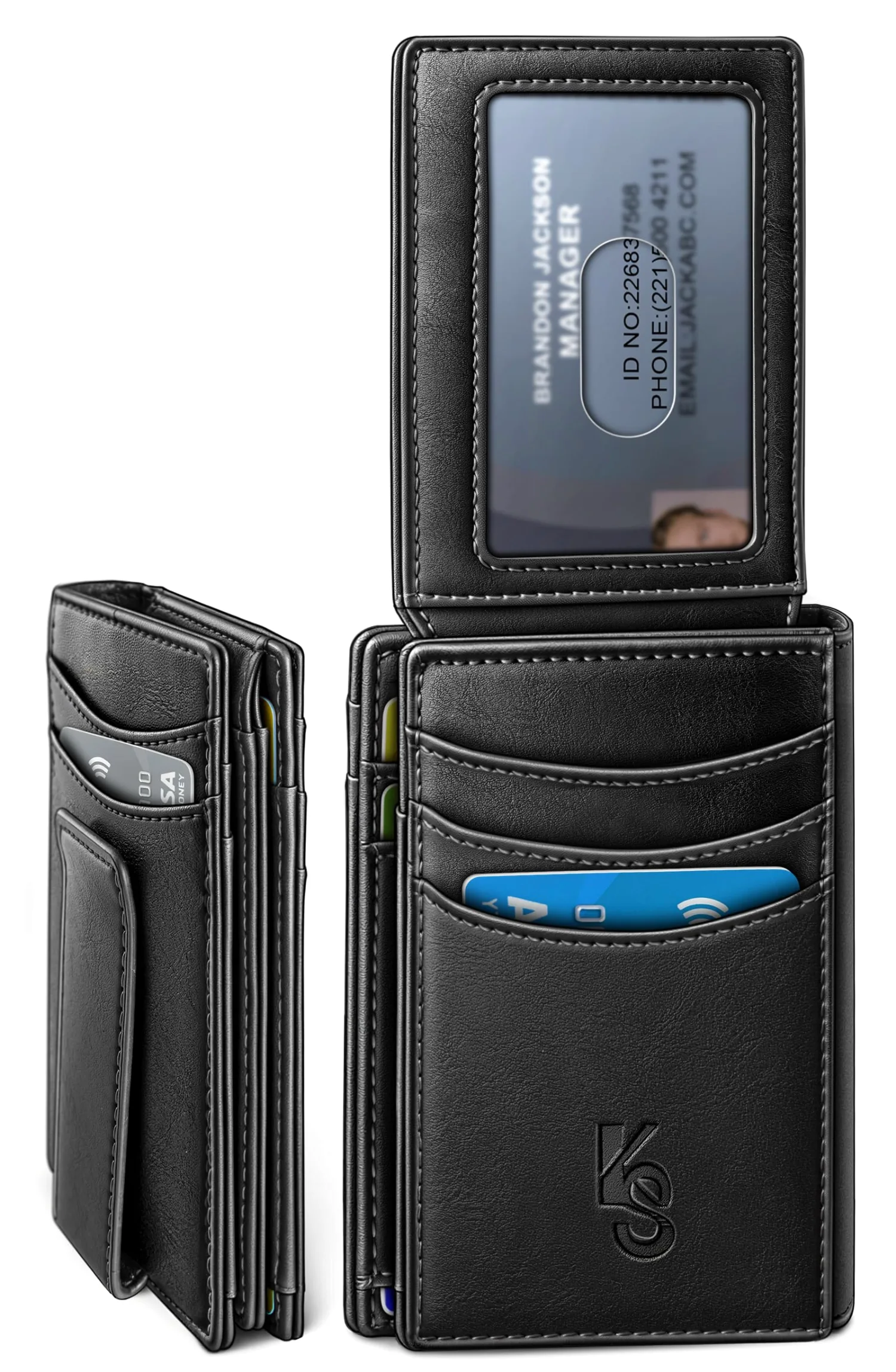 KEMISANT Magnetic Slim Leather Wallet in Black, Alaska leather