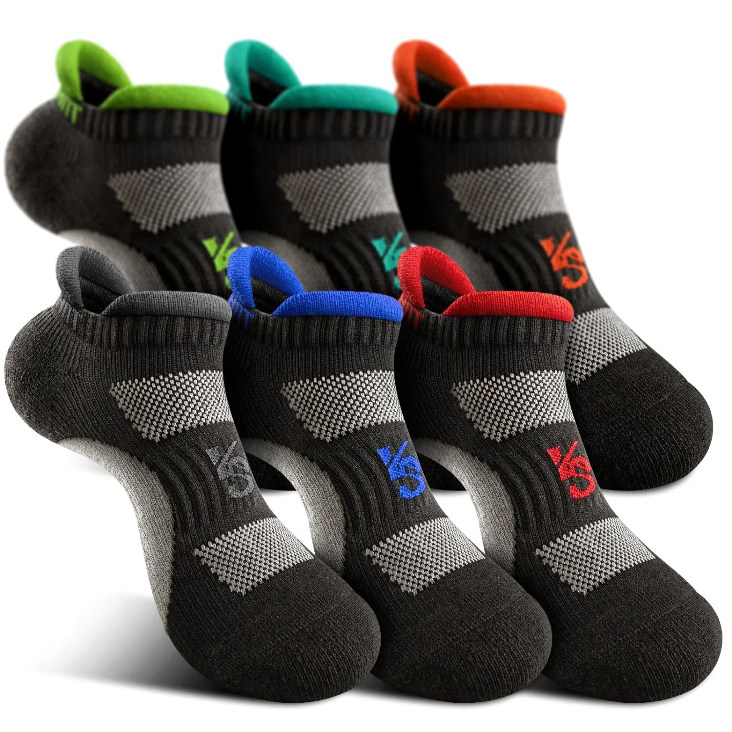 KEMISANT Pull Tab No-Show Socks in Black, 6-pack