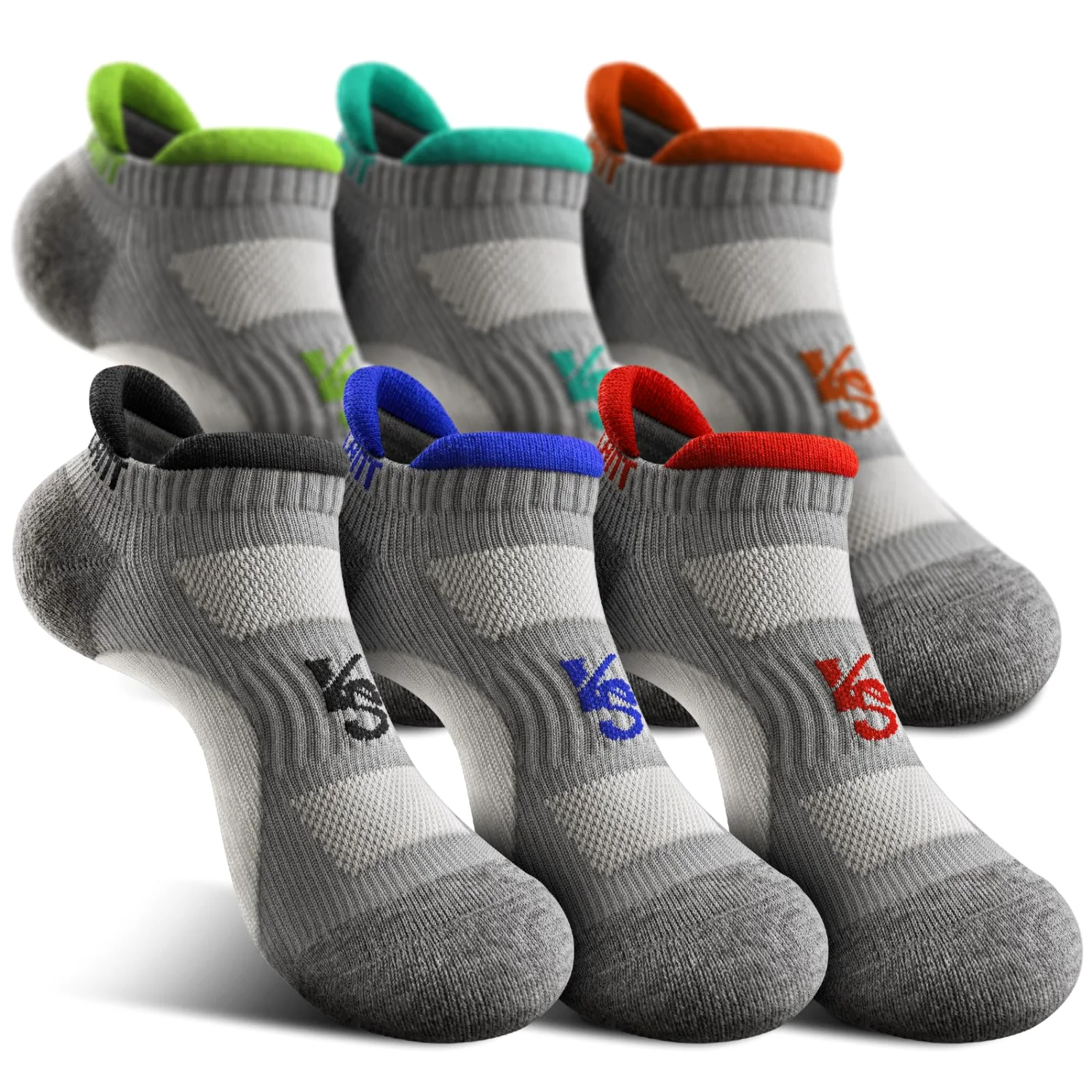 KEMISANT Pull Tab No-Show Socks in Gray Heather, 6-pack