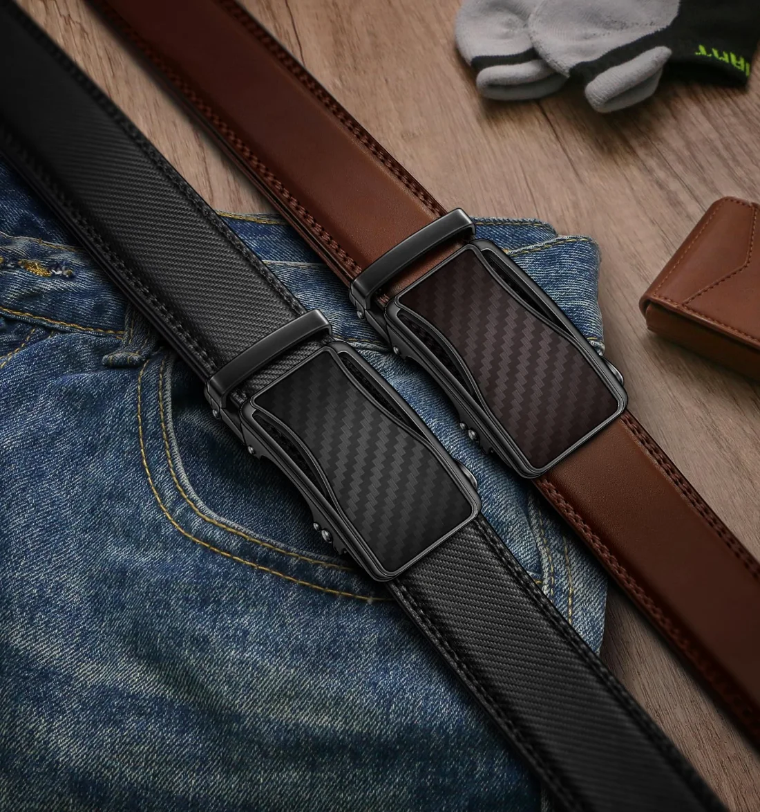 KEMISANT Ratchet Leather Belt 2-Pack in Black / Coffee, 2-pack, view 2