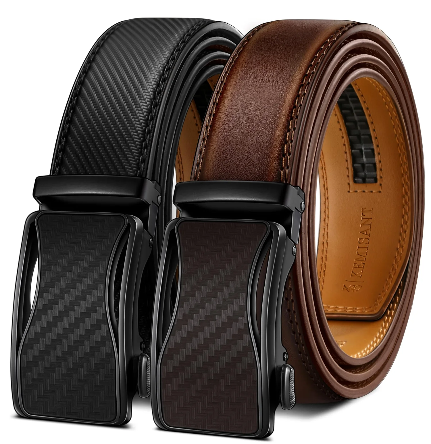KEMISANT Ratchet Leather Belt 2-Pack in Black / Coffee, 2-pack