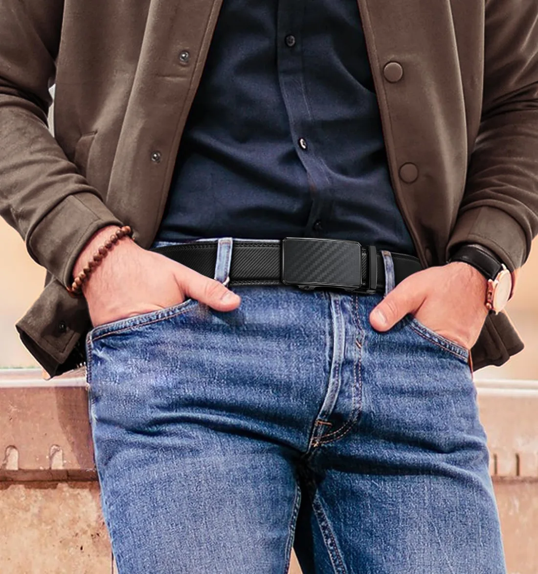 KEMISANT Ratchet Leather Belt 2-Pack in Black / Dark Gray, 2-pack, view 4