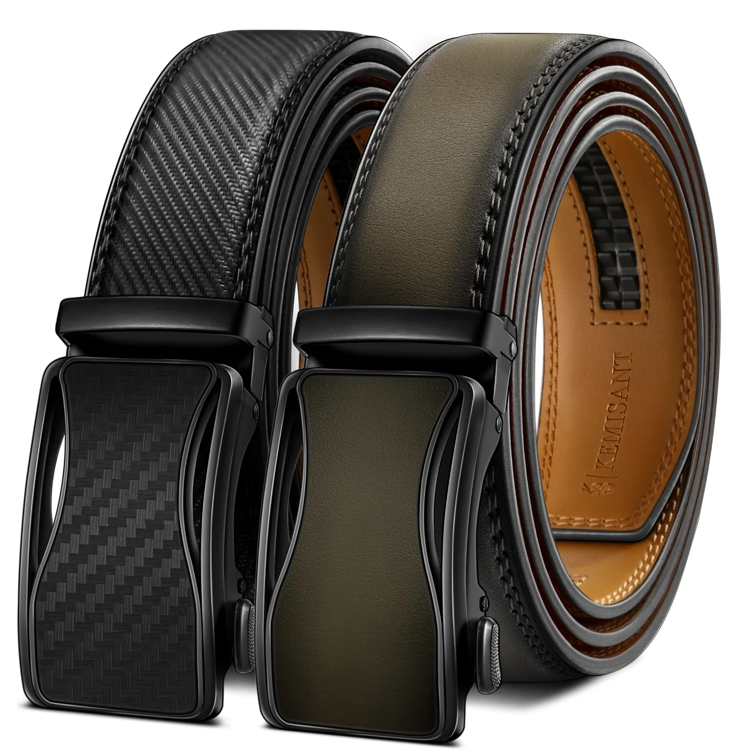 KEMISANT Ratchet Leather Belt 2-Pack in Black / Elmwood, 2-pack