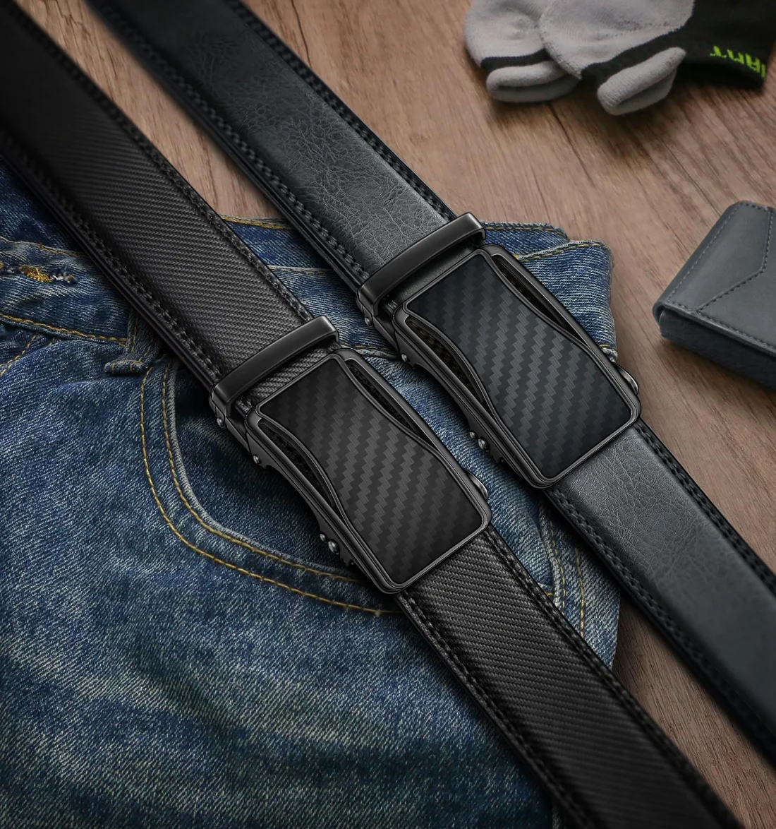 KEMISANT Ratchet Leather Belt 2-Pack in Black / Sacred Gray, 2-pack, view 2